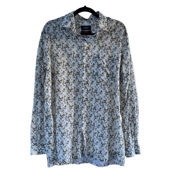 Steel Premium Men's 100% Linen Printed Button Down Shirt Size 46" - Picture 7 of 10
